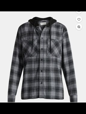 No Boundaries Black & Gray Plaid Hooded Flannel Shirt